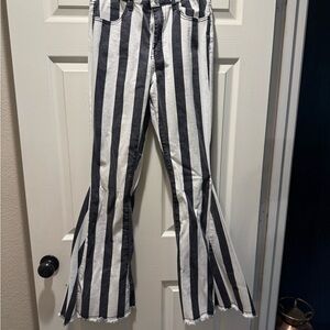 Striped Black and White Flare Jeans